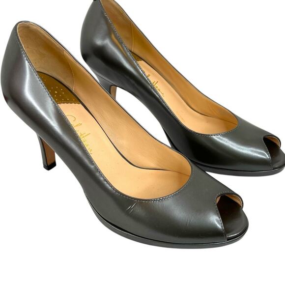 COLE HAAN x Nike Air Peep Toe Leather Pumps 3.5 inch heel in Metallic Gray Sz 8B - Picture 4 of 8